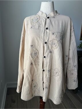 Beige Floral Button-Front Women's Jacket